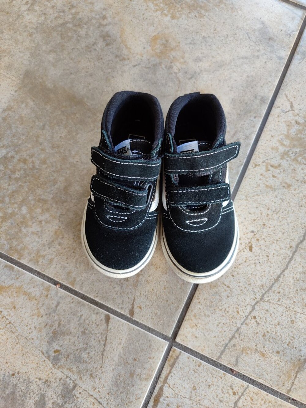 Vans toddler  black/white natural suede  sneakers -VGUC -velcro strap 7T